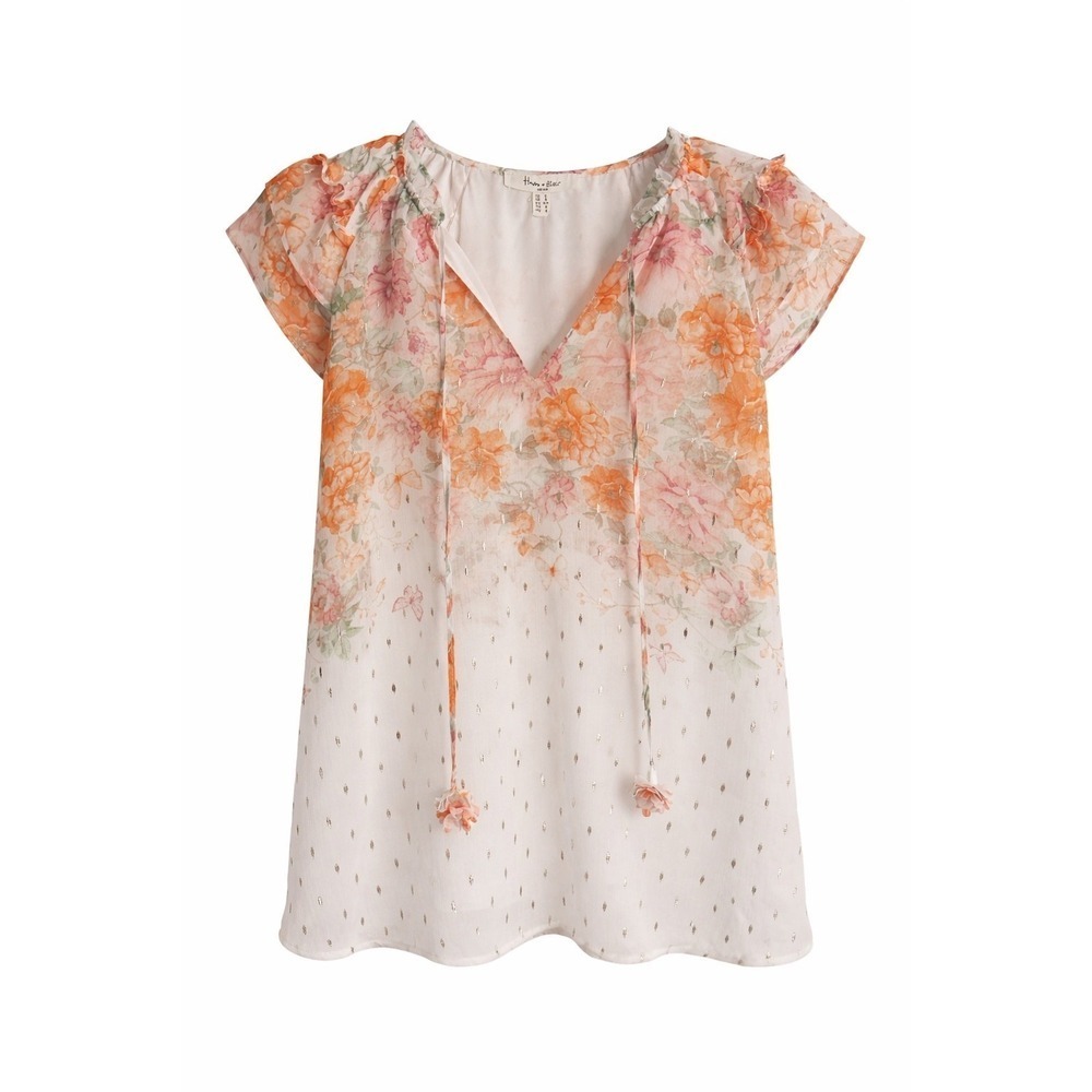 Harver & Blair London Boho Blouse S NWT Ruffle Neck Metallic Floral